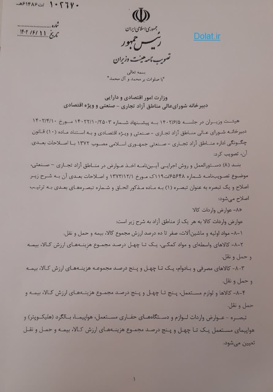 عوارض واردات از مناطق آزاد صفر تا ۴۵ درصد اعلام شد عوارض واردات از مناطق آزاد صفر تا ۴۵ درصد اعلام شد