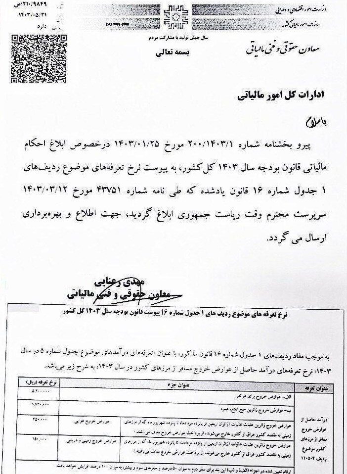 ابلاغ نرخ‌های جدید عوارض خروج از کشور+جدول