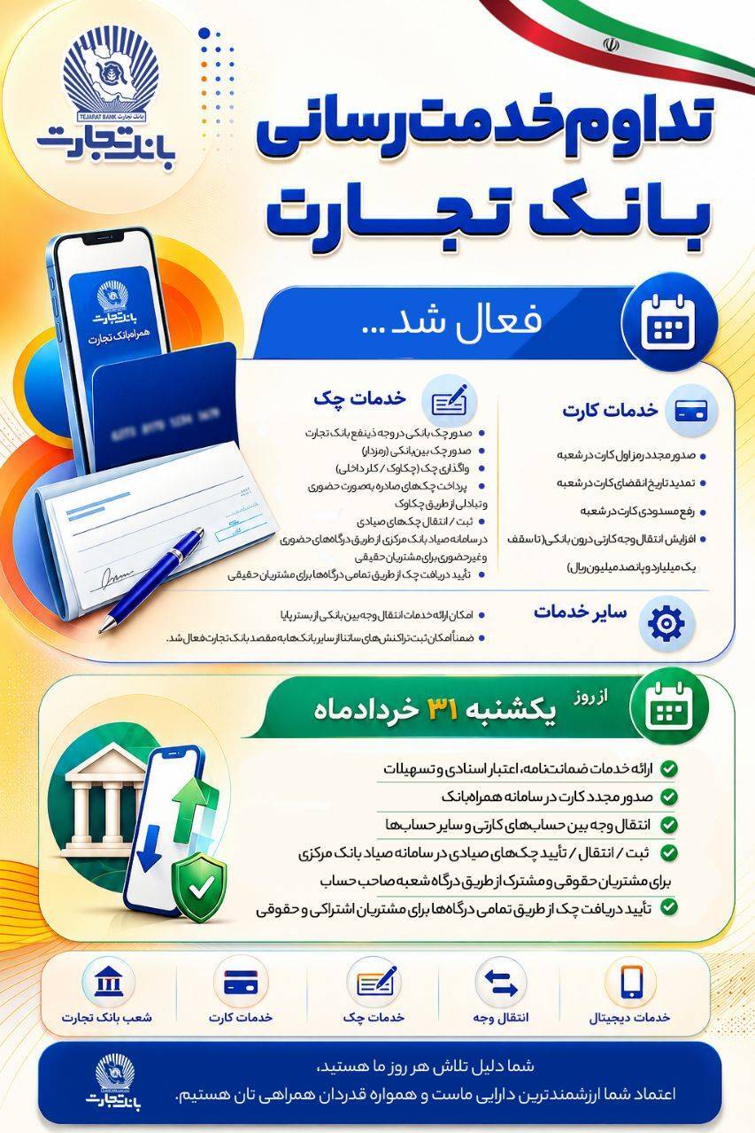 خدمات کلیدی بانک تجارت فعال شد