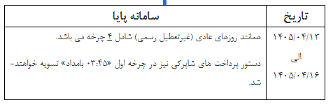 ساعات کاری پایا در ایام تشییع رهبر شهید انقلاب اعلام شد